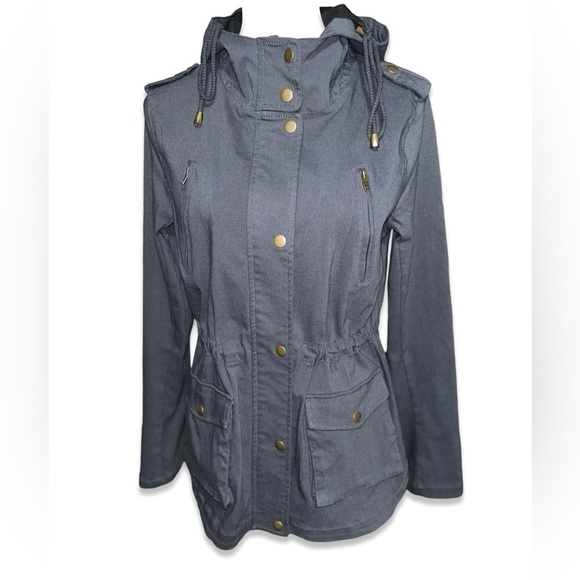 EDEN SOCIETY Holly Contrast Hood Cargo Jacket blue/gray size medium coat - Picture 4 of 13